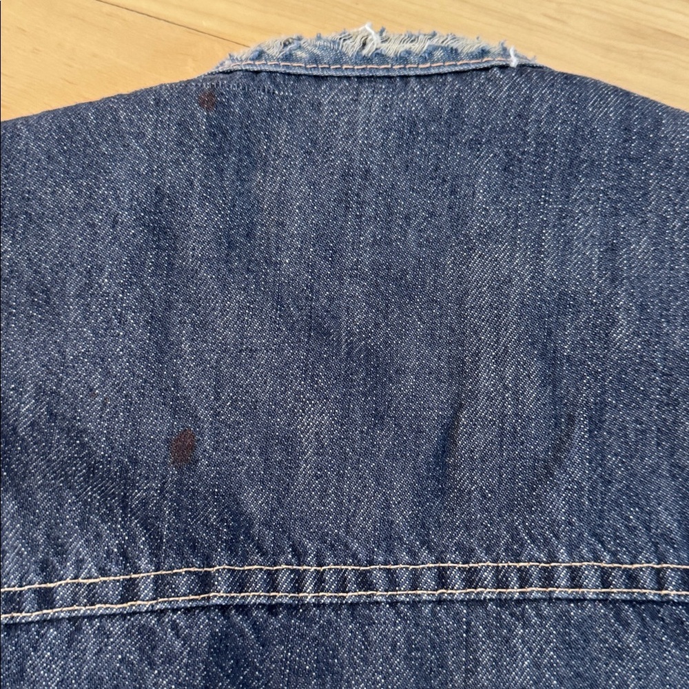 Vintage Sears Roebucks Distressed Denim Vest-Sherpa Lined-Boho-Unisex - Picture 6 of 7